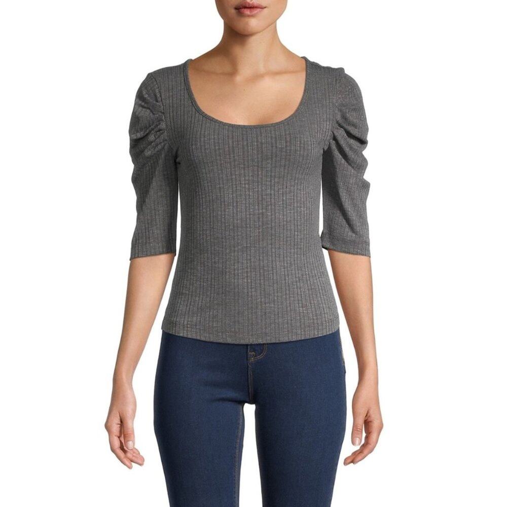 New BB Dakota Get The Scoop Ruched Sleeves Tee in Heather Grey Women's Size S